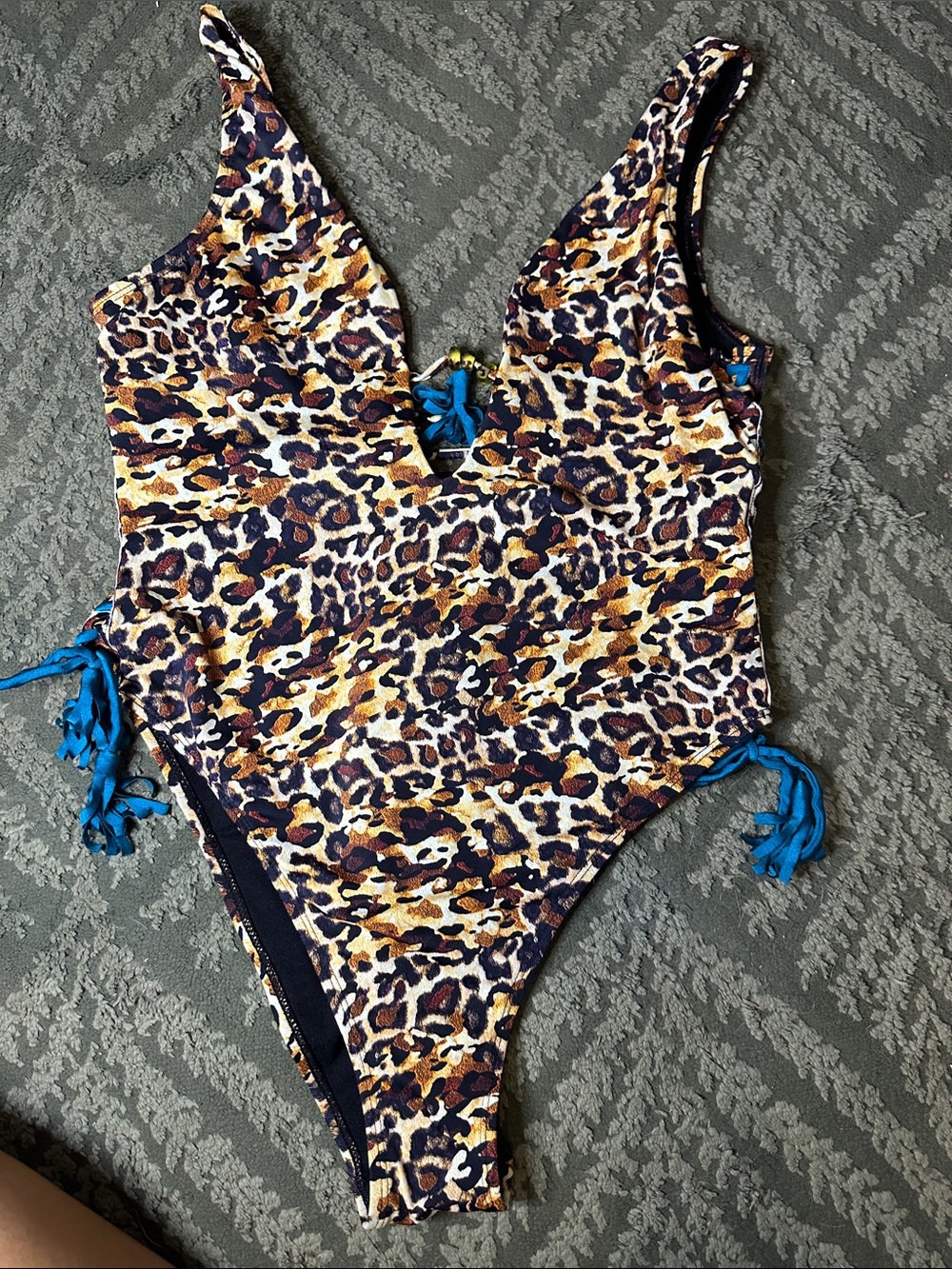 Ashley Graham X Swimsuit Leopard Print One-Piece Swimsuit with Blue Accent